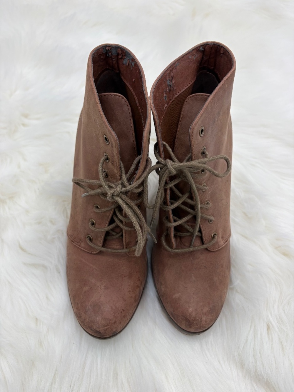 Women's Cooperative Brown Stacked Wedge Lace Up Booties - Size 9